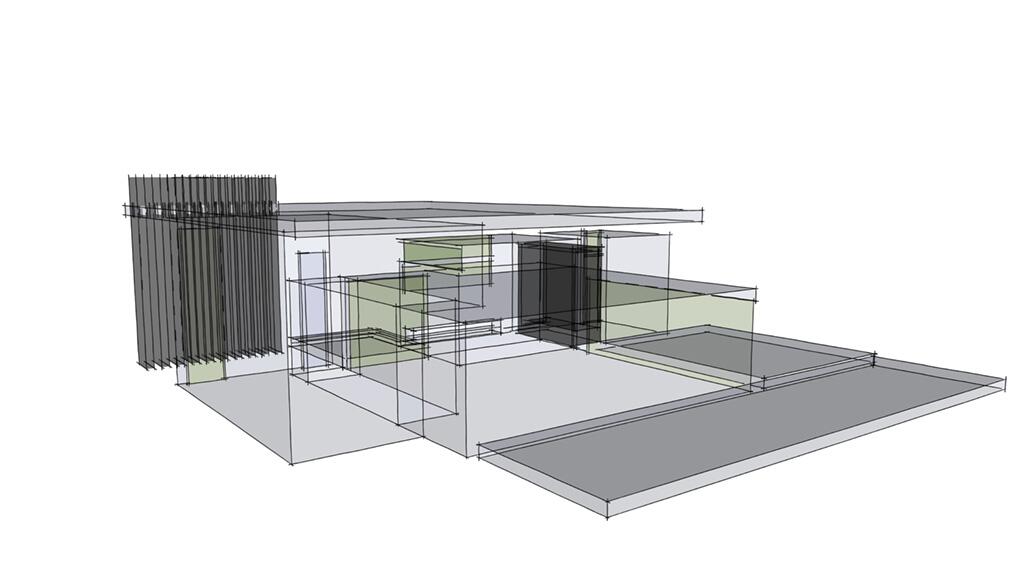 Transparante architectuurtekening van een modern huis.